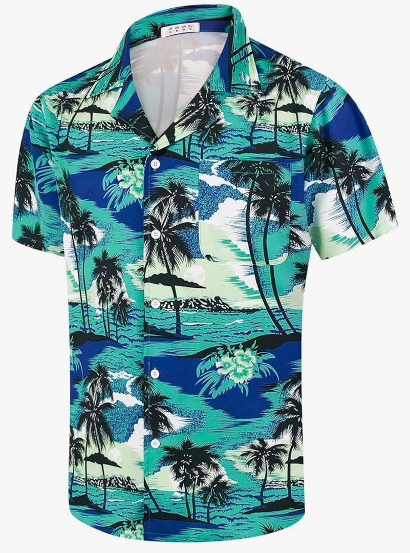 Hawaiian Shirts for Men Casual Beach Summer Shirt Floral Button Down Tropical Holiday Short Sleeve Shirts, M