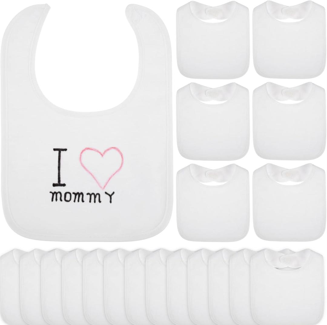 Toulite White Bibs for Baby Washable Reusable Waterproof Cotton Feeder Bibs with Double Sided Design
