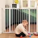 Babelio 36" Tall Baby Gate, PressGuard P7, 29-48" Auto Close Pressure Mounted Dog Gate for Stairs, Doorways & Hallway, Protector Basics Easy Walk Thru Pet Gate, White