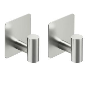 Rise age Adhesive Towel Hooks, Heavy Duty Stick on Towel Hooks for Bathrooms Wall Waterproof Adhesive Shower Hooks for Hanging Loofah, Clothes, Robes(Silver 2 Pcs)