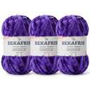 Fuzzy Chunky Chenille Yarn for Crocheting，Soft Plush Yarns for Hand Knitting，Bulky 3x100g（3x49.2 yd） Baby Blanket Yarn for Crocheting Amigurumi，Crochet Fluffy Velvet Yarns (3 Dewberry