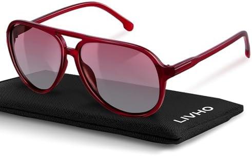 livho Trendy Polarized Aviator Sunglasses Women Men, Retro Sun Glasses for Women Men 2025, Oversized UV Protection Shades  Red