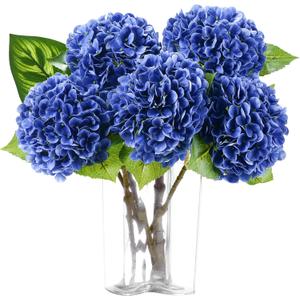 5pcs Hydrangea Artificial Flowers Real Touch 20 inch Lifelike Hydrangea Flower for Home Wedding Office Party Living Room Decoration (Royal Blue)
