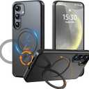 for Samsung Galaxy S24+ (Plus) Case Stand,Compatible with Magsafe Wireless Charging,with 360Rotatable Magnetic Ring Holder Kickstand,Slim Protective Phone Cover,Matte Translucent,Black