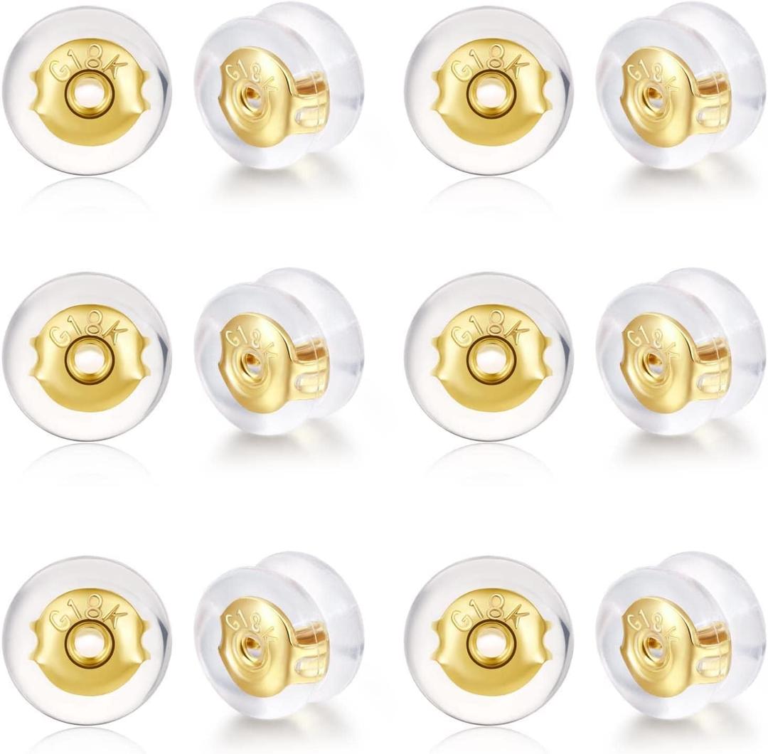 Earring Backs-18K Gold Silicone Earring Backs Replacements for Studs/Droopy Ears, No-Irritate Hypoallergenice Backings for Women Men Gold Color