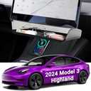 Impulja Under Screen Storage Organizer Wireless Charger Silicone Mat for Tesla Model 3 Highland 2024, Center Console Organizer Tray with Anti-Slip Pad for Tesla Model 3 Highland Accessories