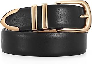 JASGOOD Women Leather Belt Gold Buckle Ladies Elegant Faux Leather Waist Belt for Jeans Pants