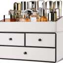 GORESE Leather Makeup Organizer with Drawers for Vanity, Stackable Skincare Holder Dresser Organizer Countertop, Make Up Storage Organizers Counter Cosmetic Display Case Gifts for Women(Cream White)
