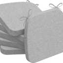 AAAAAcessories D-Shaped Chair Cushions, 2" Thick Dining Chair Pads with Ties and Removable, Machine-Washable Cover, 17" x 16", Set of 6, Light Gray