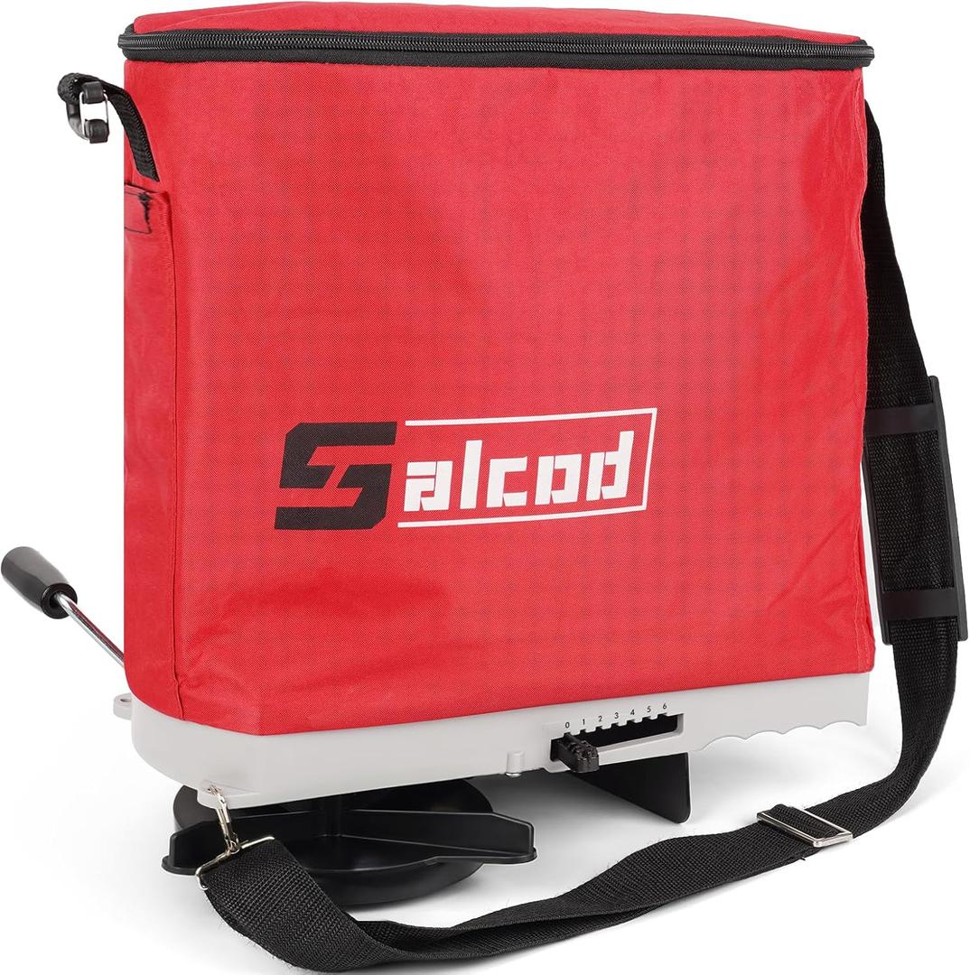 Salcod 25LB Bag Seed Spreader for Lawn, Adjustable Handheld Fertilizer Spreader with Shoulder Strap, Broadcast Grass Seed Spreader for Lawn Care, Garden Seeding, Yard Fertilizing