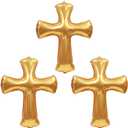 Jumbo Gold 43 Inch Cross Shape Religious Foil Balloon, 3 Pack Bless First Holy Communion Christening Baptism Balloons For Baby Shower Easter Wedding Christmas Memorial Party Decoration Supplies, Large