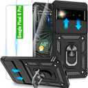 for Google Pixel 6 Pro Case with 2 Pcs HD Screen Protector and Slide Camera Cover, Military-Grade with Magnetic Ring Holder Case for Google Pixel 6 Pro, Black