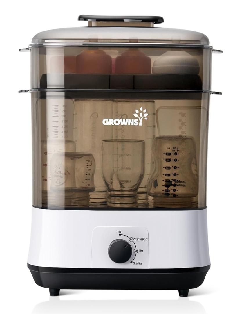 Grownsy Adjustable 4 in 1 Large Bottle Sterilizer and Dryer, 8 Bottles Capacity,Electric Steam Baby Bottle Sterilizer, Sanitizer for Baby Bottles & Pacifiers, Breast Pump Parts (Grey)