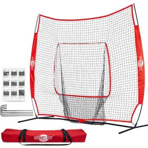 MONOJOY 7x7ft Baseball Practice Net for Hitting & Pitching,Training Net with Big Strike Zone or Batting Tee & 9-Pocket Target, Heavy-Duty Softball Net with Carry Bag for Backyard, Indoor Outdoor Use