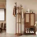 Solid Wood Rotary Coat Rack with 3 Shelves and 9 Hooks, Freestanding Coat Rack,Coat Hanger Stand for Bedroom, Entryway, Livingroom,