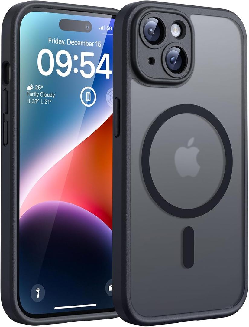 TOCOL Magnetic for iPhone 14 Case, Compatible with Magsafe, Upgraded Full Camera Protection, Drop Protection, Translucent Matte Back Bumper Phone Cover 6.1-Inch (Black)