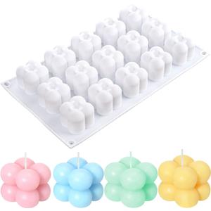 Konrisa 3D Bubble Candle Molds, 15 Cavity Cube Silicone Molds for Candles Making Soy Wax, Bubble Cake Molds for Baking Chocolate Dessert Cheesecake Mousse Cake Jelly Pudding