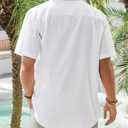 J.VER Men's Linen Short Sleeve Shirts Cotton Casual Lightweight Button Down Shirt Beach Vacation Summer Tops with Pocket (White, M)