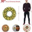 Yaheetech 30in Large Artificial Christmas Wreath, Pre-lit Holiday Accent Decoration with Red Bow, 110 LED Lights & 300 PVC Tips, Metal Structure for Door Wall & Mantel