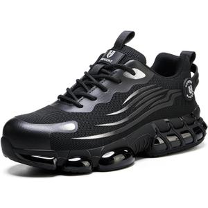 Hogent Steel Toe Shoes for Men Women Lightweight Safety Shoes with Puncture Proof Kevlar Midsole Comfortable Non Slip Work Shoes Women Air Cushion Indestructible Construction Utility Walking Sneaker (266 Black)