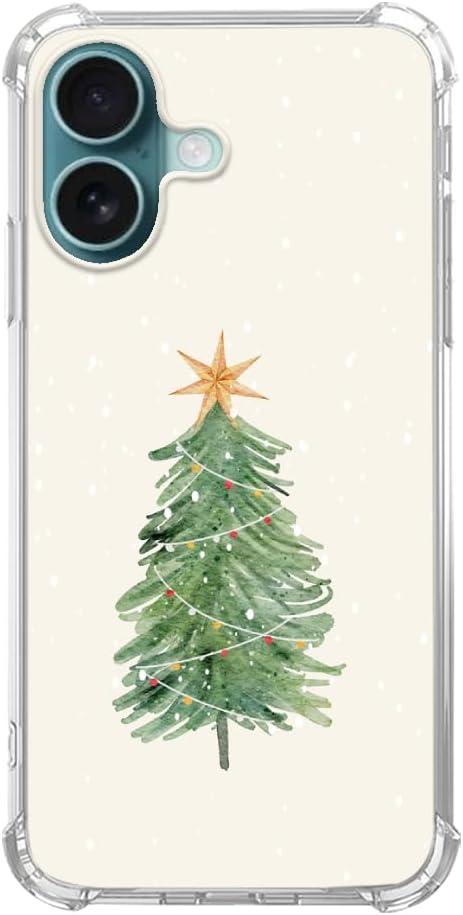 Watercolor Christmas Tree Phone Case Compatible with iPhone 16, Aesthetic Christmas Phone Case for iPhone 16, Cool TPU Shockproof Case Cover