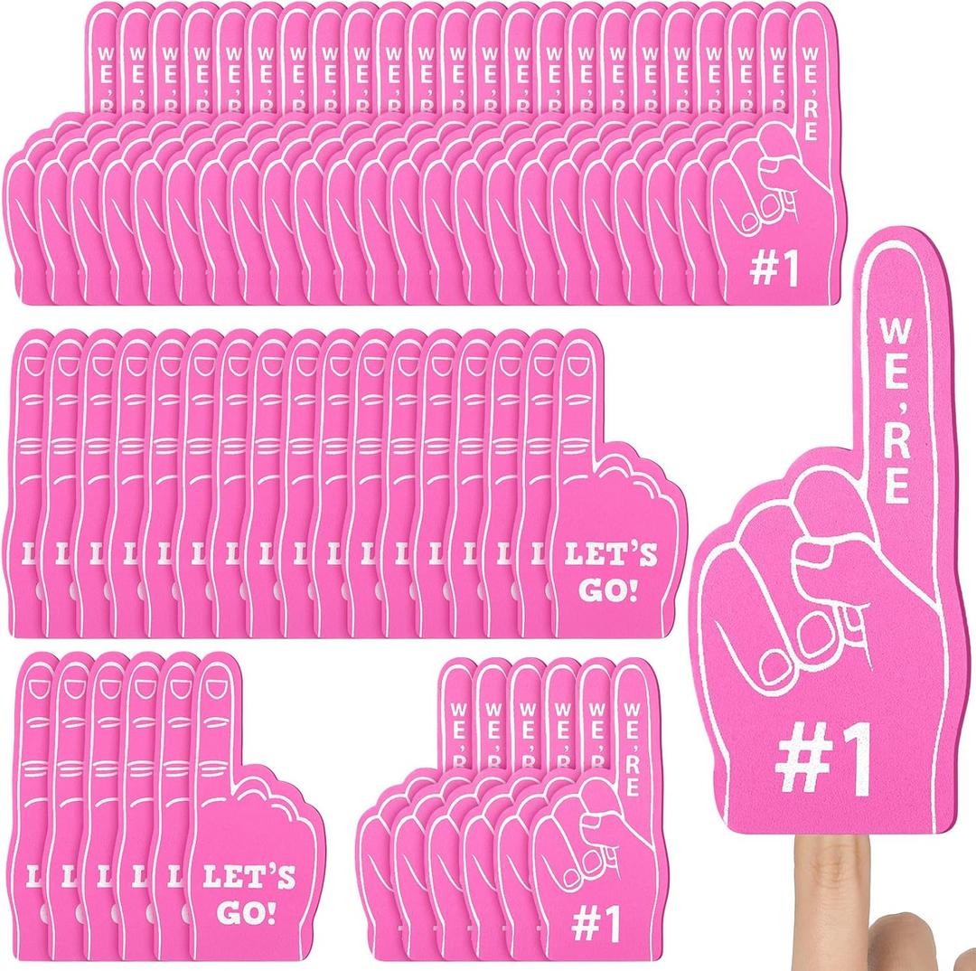 Sinmoe 48 Pieces Sport Party Favors Fan Foam Finger Mini #1 Basketball Baseball Football Soccer Team Cheerleader Gifts for Sporting Events Games Birthday Supplies (Pink)