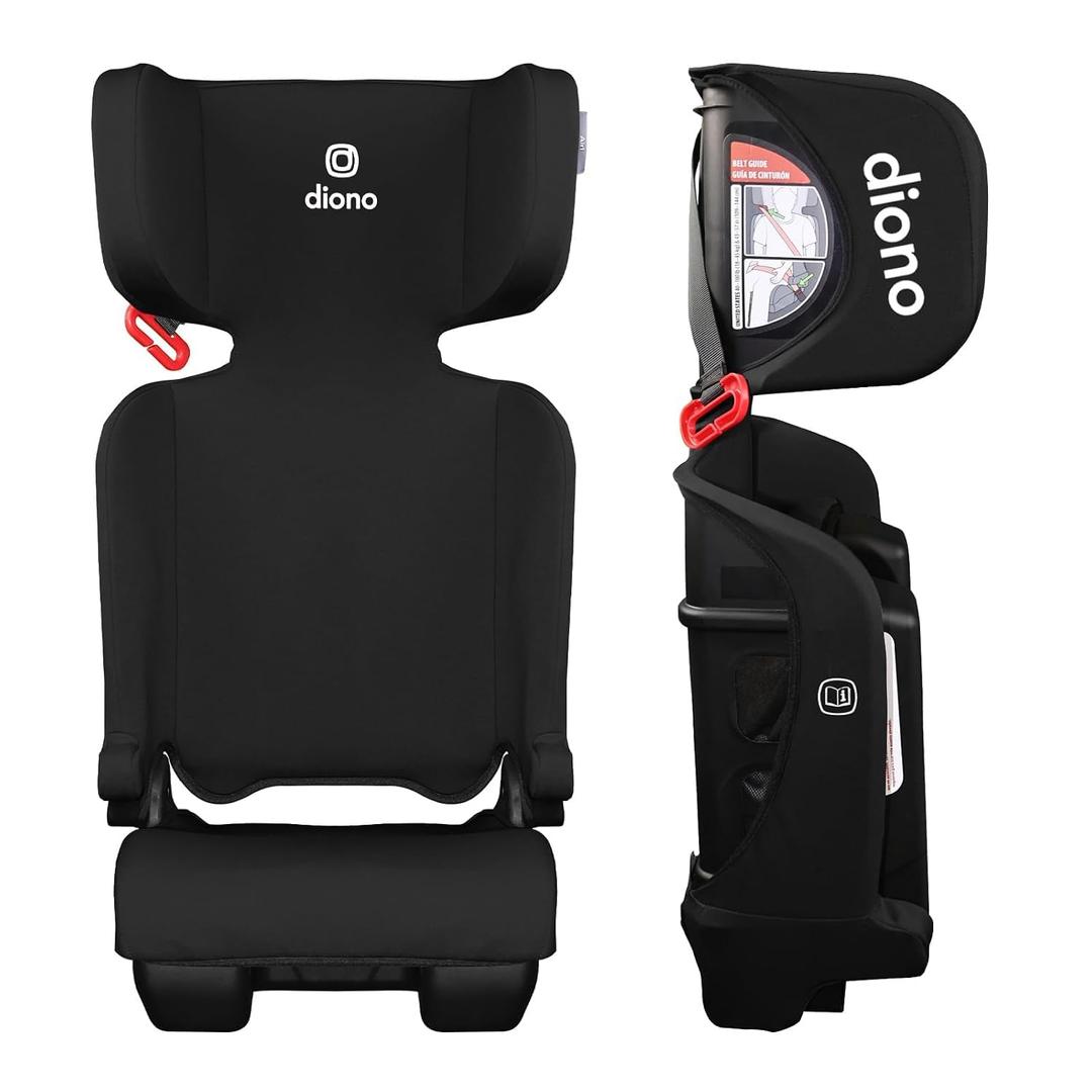 Diono Airi Travel High Back Booster Seat, Foldable Slim 3‑Across Fit, Black