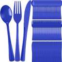 300 Pcs Plastic Silverware Heavy Duty Cutlery Set Plastic Utensils Set Includes 100 Disposable Spoons 100 Forks Knives for Parties Catering Family Gathering(Royal Blue)