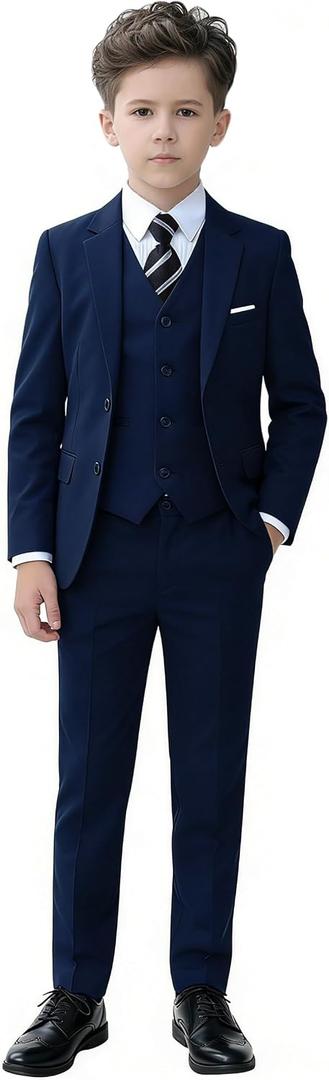 YuanLu Boys Suit for Kids Tuxedo Wedding Ring Bearer Outfit, 5 Piece Boy Slim Fit Formal Suits with Adjustable Waist 12y
