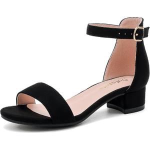 Dufannie Girls Sandals Low Heels Dress Pump Ankle Strap Open Toe Flower Girl Wedding Party 6