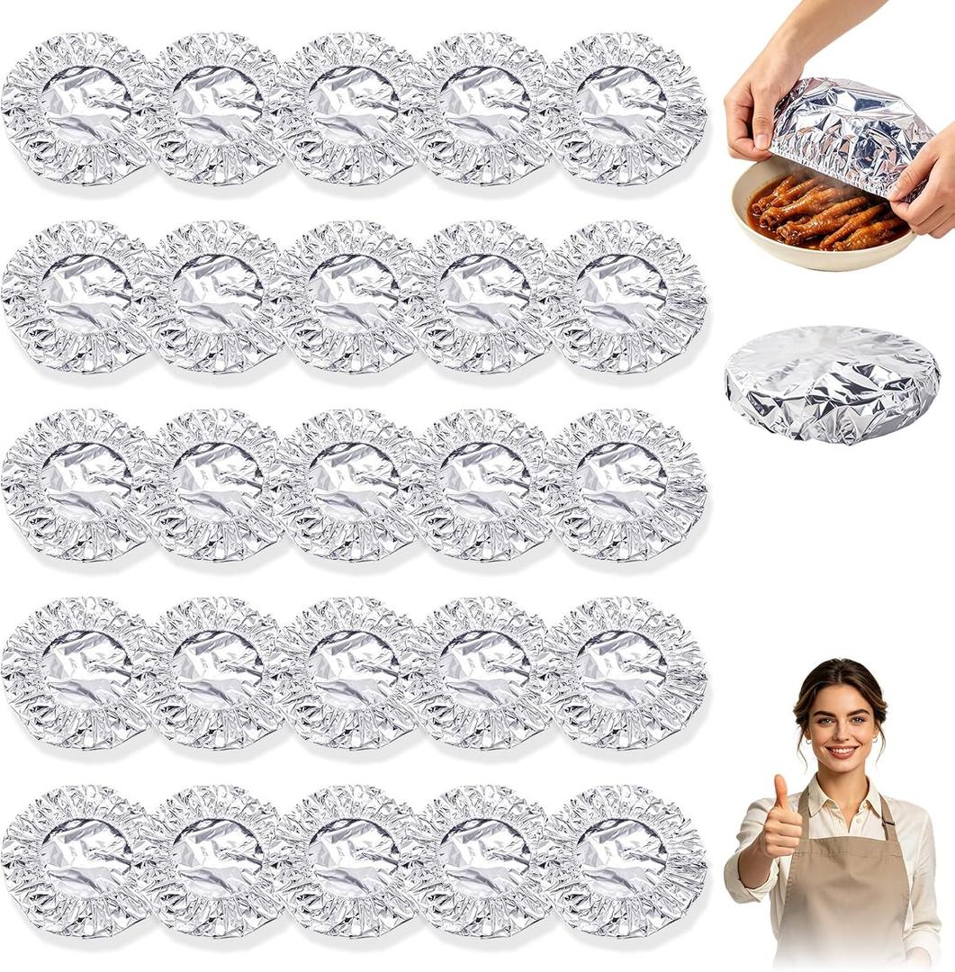 50PCS Reusable Aluminum Foil Food Covers, Heat-Insulating, Freshness-Preserving, Freshness-Preserving Kitchen Lids for Meal Prep, Baking, Food Storage