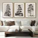 ANHUIB Vintage Tree Sketch Framed Canvas Wall Art 16x24 Inch Neutral Wilderness Forest Paintings Retro Botanical Wall Decor Set of 3 Black and White Landscape Prints for Living Room Bedroom Office