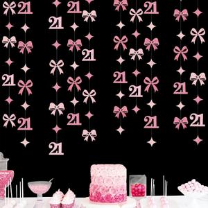Glitter Pink 21st Bow Birthday Decorations Hot Pink Conquette Bow Garland Streamer Banner Backdrop for Girls Happy 21st Birthday Finally Legal Cheers to 21 Years Old Anniversary Party Supplies