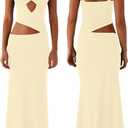 ISZPLUSH Womens Cocktail Maxi Dress V Neck Cut Out Sleeveless Backless Spaghetti Strapless Party Streetwear Long Dress (X-Small Tall, Light Yellow)