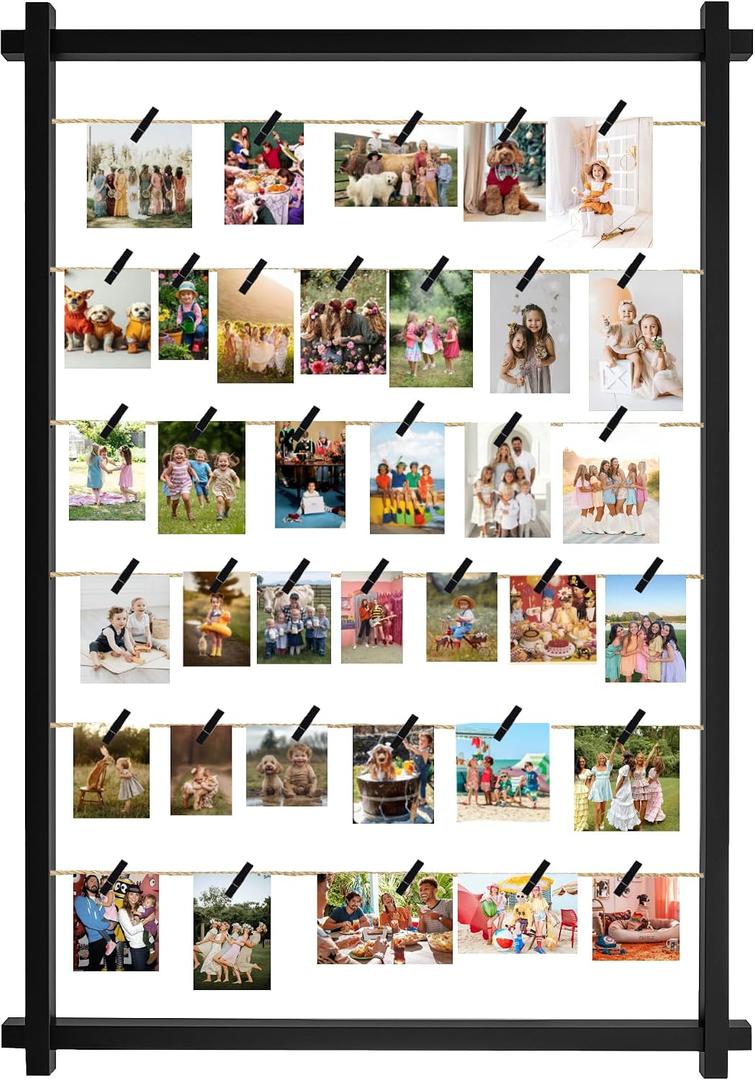Collage Picture Frame,Photo Display Board with Clips,Hanging Pictures Frames Photos Wall Decor for Wedding Graduation Party Birthday Greeting Letter Christmas Cards Holder Organizer,39 inch(Black)