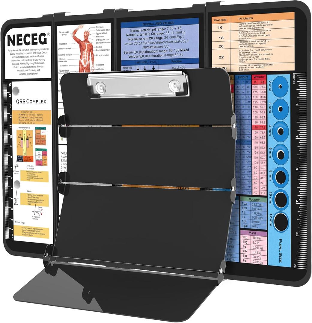 Nursing Clipboard Foldable-4 Layers Aluminum Nurse Foldable Clipboard Nursing Medical Edition Cheat Sheets, Pocket Size Pen Clip for Nurses Students School and Doctors-Black