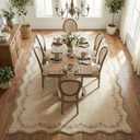 GarveeHome Scalloped Area Rugs 8x10 for Living Room, Solid Tan Jute Large Washable Rug Soft Non Slip Backing Floor Mat Carpet Indoor Thin Rug for Bedroom Dining Room Playroom Nursery Home Decor