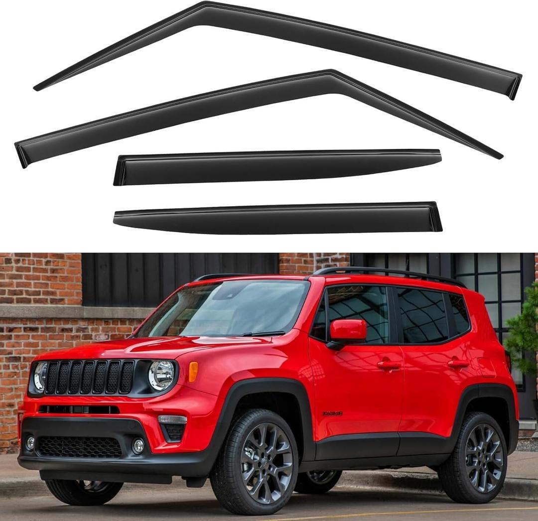 Window Visors Rain Guards Shield for Jeep Renegade 2015-2024, Out-Channel Window Vent Wind Deflectors Visors Shades for 15-24 Renegade