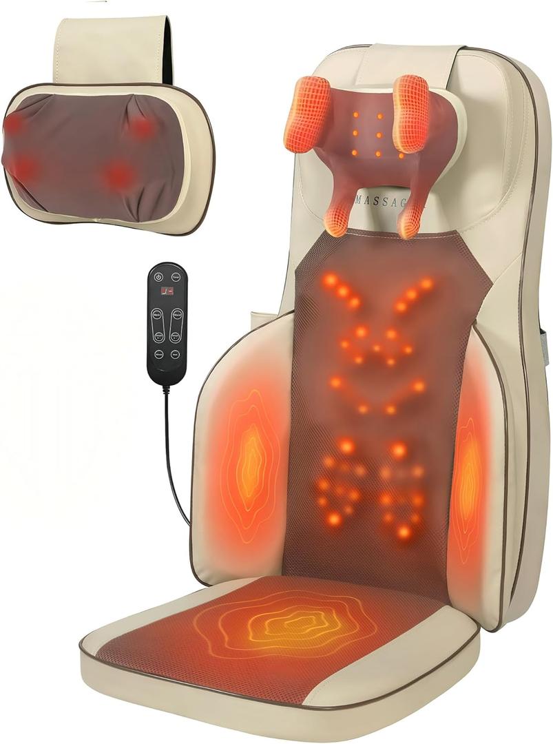 Bz&Rl Shiatsu Neck and Back Massager for Chair - Back Massager for Pain Relief Deep Tissue, Shoulder & Leg Muscle Relaxation, Ideal Gift for Men & Women (Khaki)