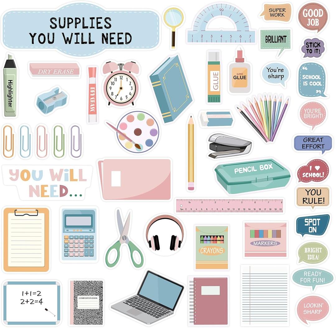 50 Pcs Supplies You Will Need Bulletin Board Set Motivational Bulletin Cutouts Classroom Decorations for Teacher School Whiteboard Classroom Supplies (Boho)
