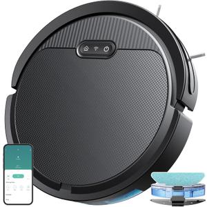 V3 Robot Vacuum and Mop Combo,Self-Charging,5000pa Strong Suction,WiFi/Alexa/App Control,3 in 1 Ultra-Slim Robotic Vacuum Cleaners for Hard Floors,Pet Hair and Low Pile Carpets (Black)