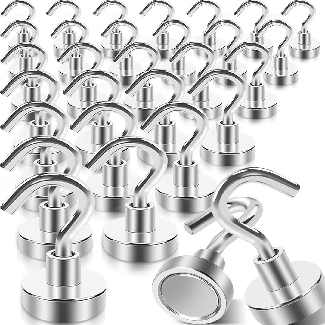 30Pcs Super Strong Magnetic Hooks, 25lbs Magnetic Hook Heavy Duty for Hanging, Rare Earth Neodymium Magnet Hooks, for Cruise Ship Camping Grill Kitchen Fridge Garage Wall