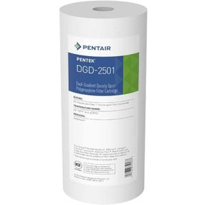 Pentair Pentek DGD-2501 Big Blue Water Filter, 10-Inch Whole House Sediment Filter Cartridge Replacement, Dual-Gradient Density Spun Polypropylene, 10" x 4.5", 1 Micron, Pack of 1