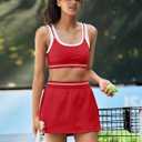 Yanekop Womens Athletic Skirt Sets 2 Piece Workout Sets Tennis Golf Outfit Cropped Tank Top and Skort Set Gym Yoga(Red, XS)
