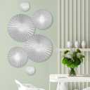 6Pcs Sunburst Metal Wall Mount Art Decor for living room, Silver Accent Large Sunburst Hanging Above Bed Decorations Sculpture, Circular Decorlives Combination Artwork for Home Office Bedroom Kitchen