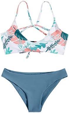 SweatyRocks Women's Sexy Bathing Suit Floral Print Cross Back Bikini Set Swimsuits size M