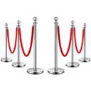 VIVOHOME Stainless Steel Stanchion Post Queue 6PCS Pole w/ 4 Red Velvet Ropes, Crowd Control Barriers w/Fillable Base for High-end Venues, Museums, Party Supplies (6 Pieces, Silver) (Sliver)