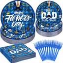 QZYL 120 PCS Father Day Decoration, 7" and 9" Disposable Happy Fathers Day Paper Plates, Round Fathers Day Table Decorations, Best Dad in the World Fathers Day Decorations for Party Father Day