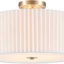 VONLUCE Semi-Flush Mount Ceiling Light, 15.7" Modern 3-Light Ceiling Light Fixture with White Pleated Drum Shade 3 E26 Sockets for Bedroom Entryway Living Room, Bronze Finish, ETL Certificated