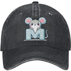 Cute Animal Alphabet A-Z Hats for Boys Girls, Adjustable Cotton Print Initial Letter Children's Baseball Cap